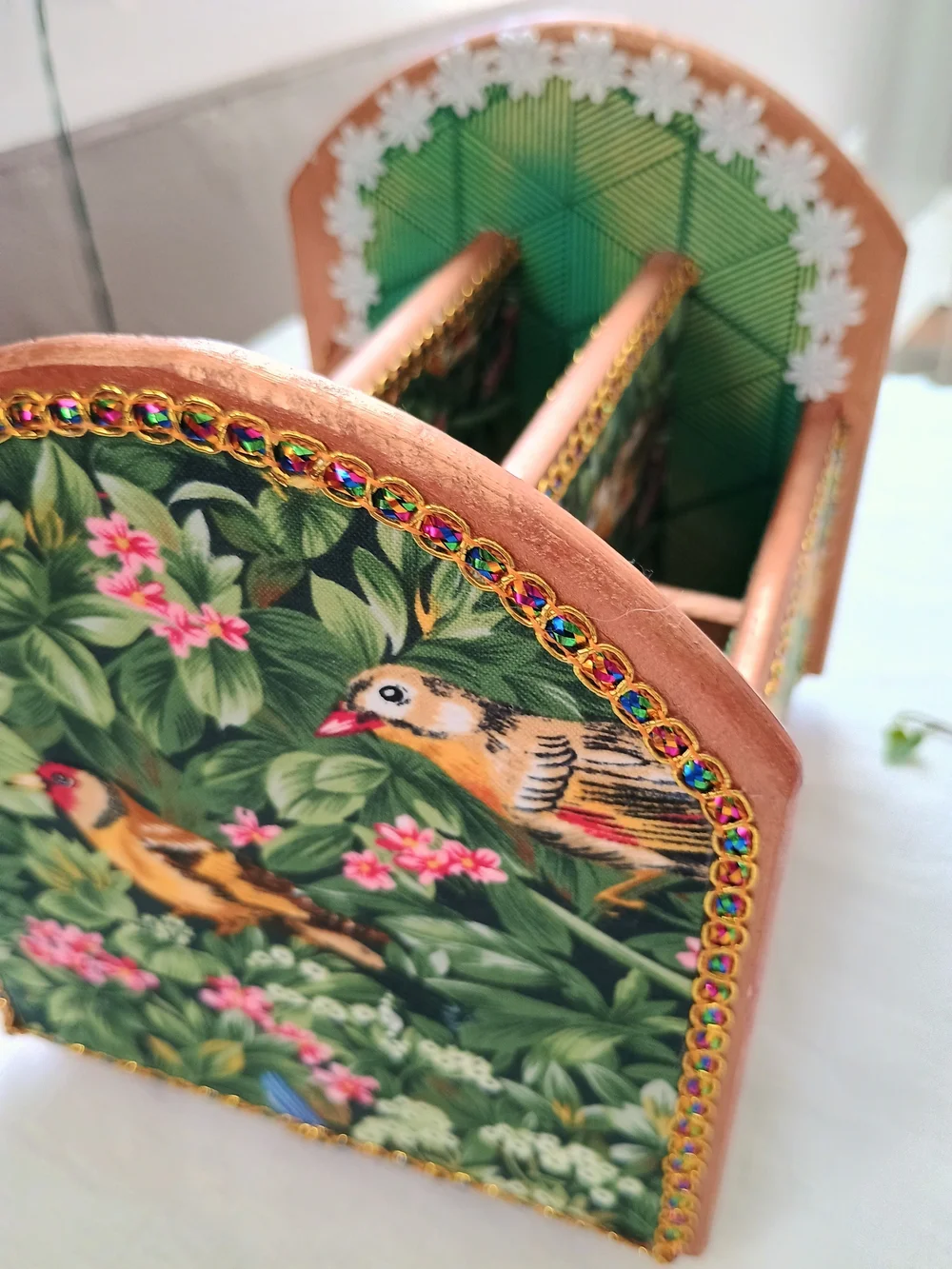 🩵 COTTAGE CORE 🩵 Handmade Wood Organizer W Nature Theme, Lazy Susan, Bird Core